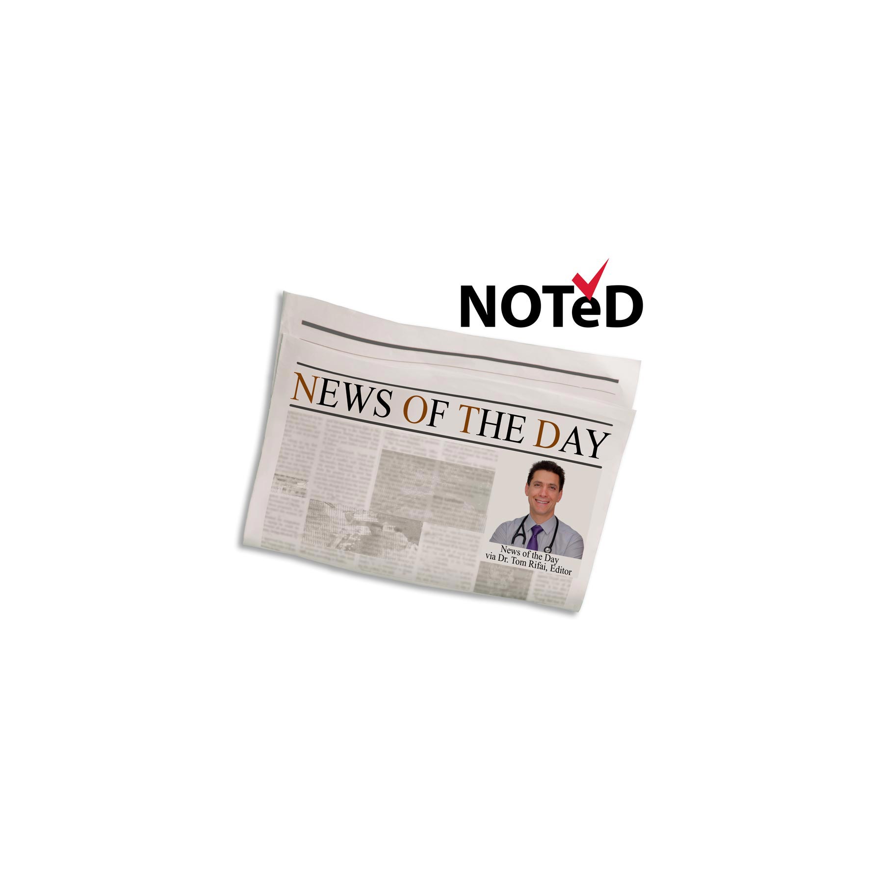 Newspaper with headline, "News of the Day," and headshot of Dr. Tom Rifai, MD, FACP
