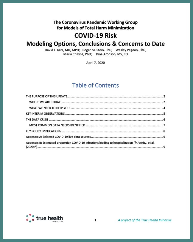 COVID-19 Risk Modeling Options, Conclusions & Concerns to Date: Table of Contents Screenshot