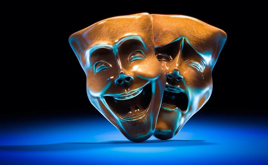 Two theatre masks - the smiling and the frowning.